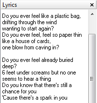 Lyrics from the currently selected song